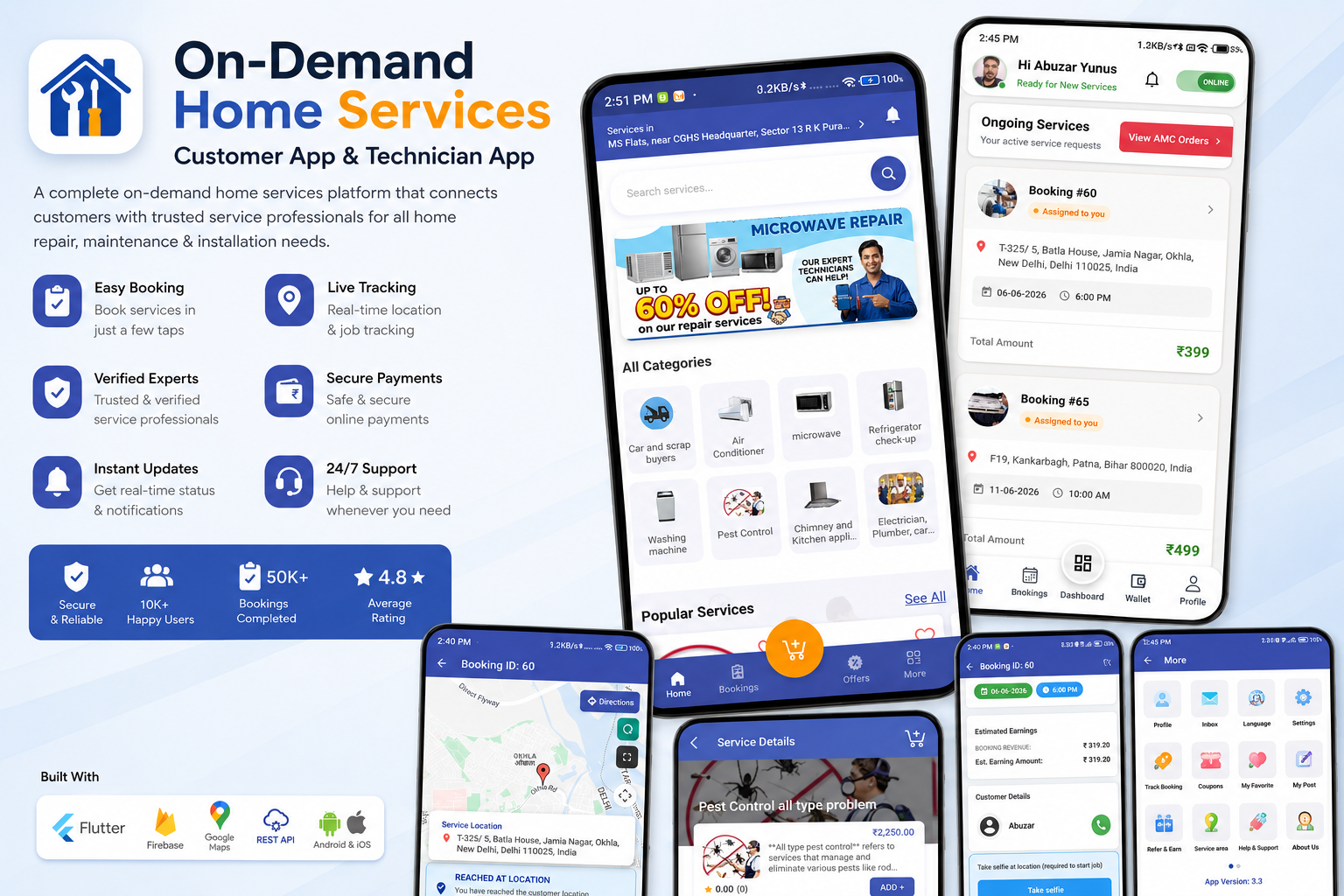 On-Demand Home Services Platform | Customer & Service Partner Mobile Apps